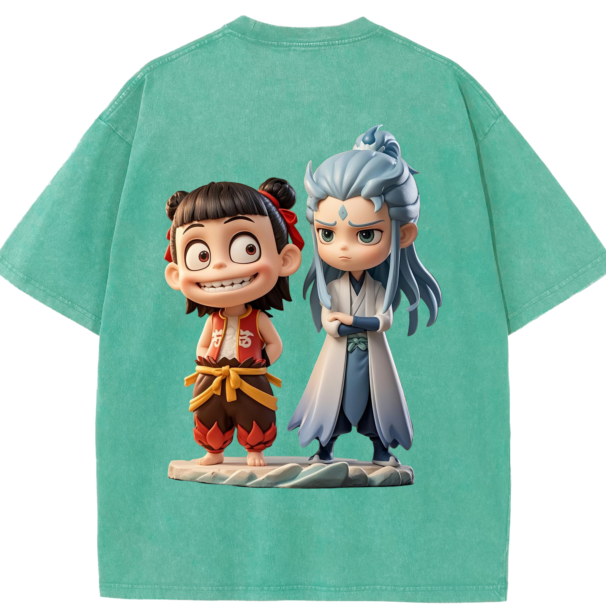 （画像用） Ne Zha 2 ナタ 魔童の大暴れ 綿100% ヴィンテージ風 半袖Tシャツ（背面プリント）